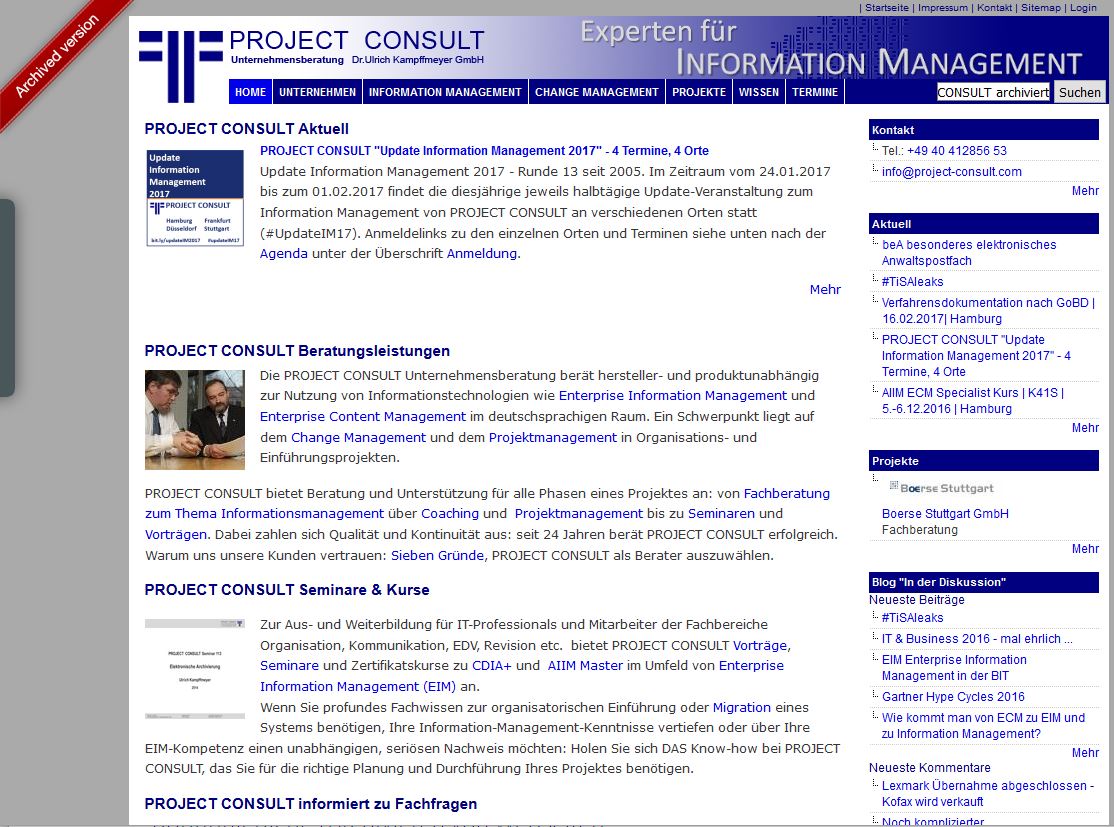 PROJECT CONSULT Webseite Layout bis 2016