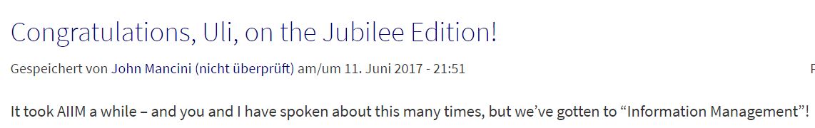 Congratulations 25 Years PROJECT CONSULT by John Mancini AIIM