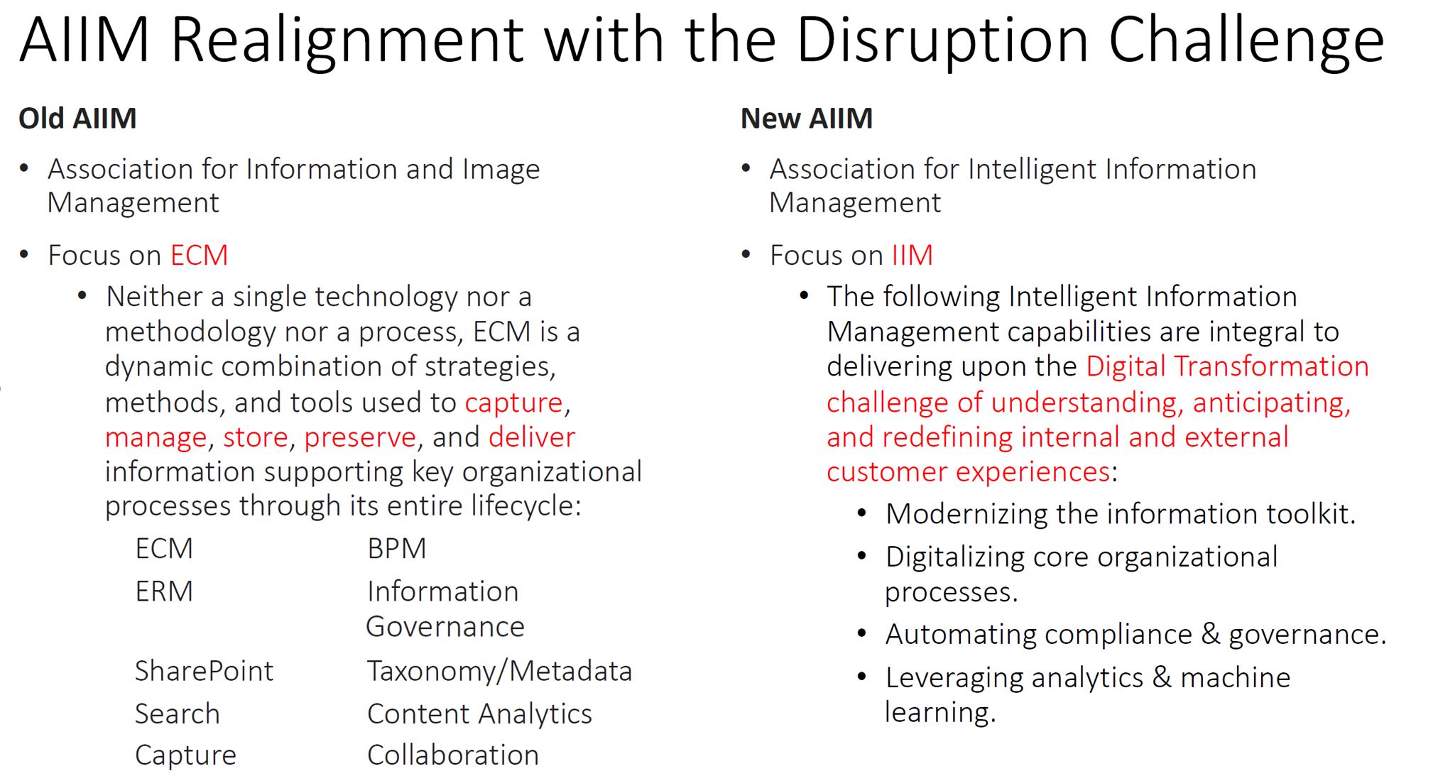 AIIM Webinar IIM Intelligent Information Management 2018 Difference ECM vs IIM