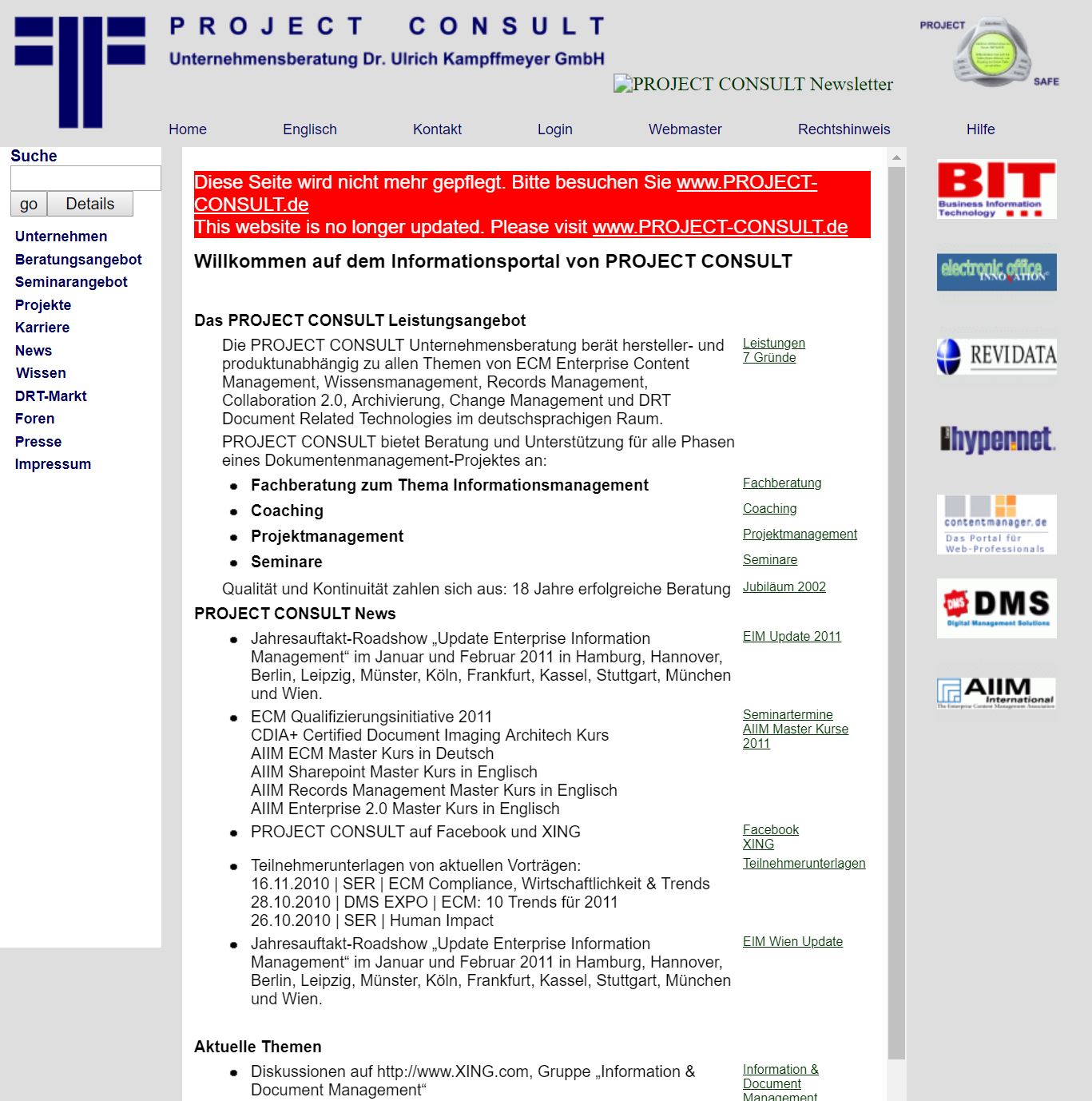 PROJECT CONSULT Webseite 1999