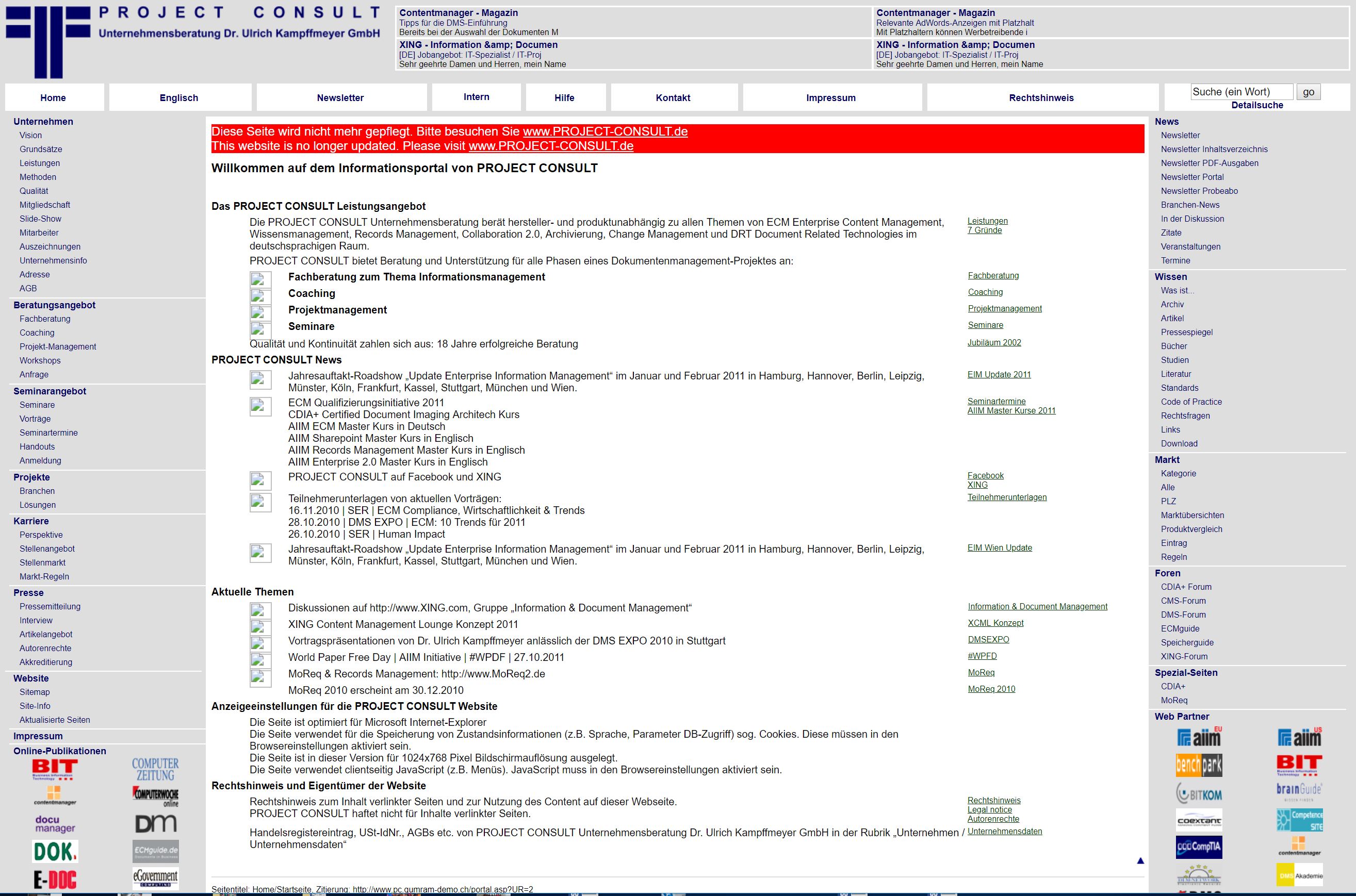 PROJECT CONSULT Webseite 2002