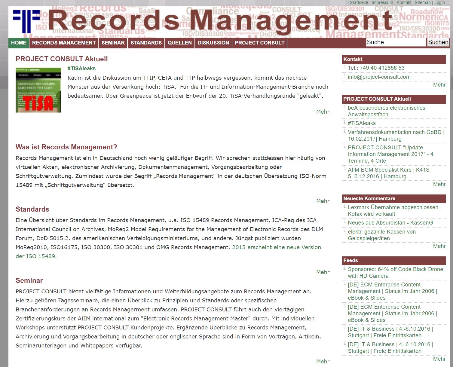 PROJECT CONSULT Records Management Webseite 2011