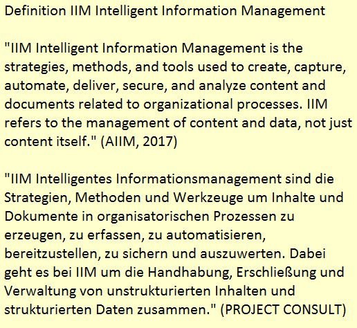 Definition IIM Intelligent Information Management | PROJECT CONSULT