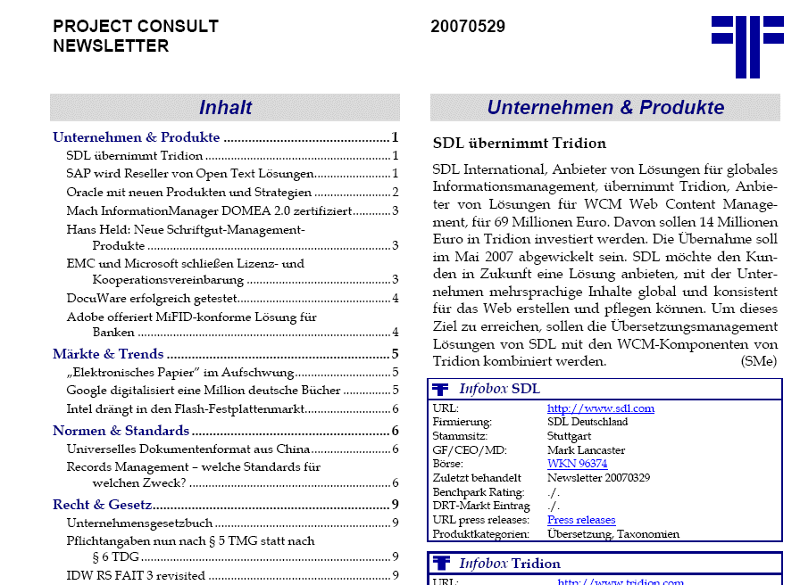 Der PROJECT CONSULT Newsletter 2000 bis 2010