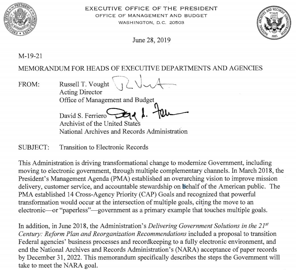 NARA Transition to Electronic Records